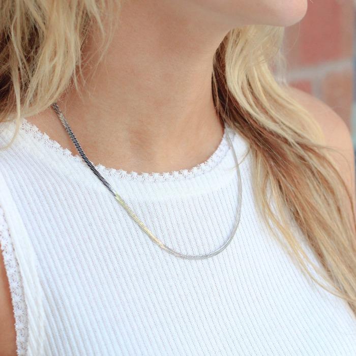 Skinny Silver Herringbone Necklace - BOMSHELL BOUTIQUE