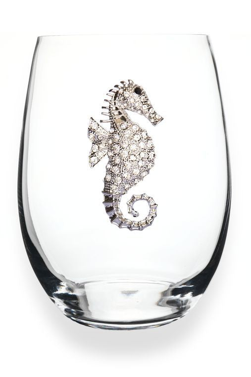 Seahorse Jeweled Stemless Wine Glass