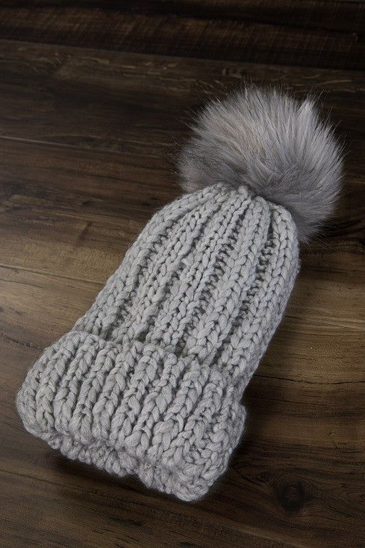 Callie Cable knit Beanie- Light Grey