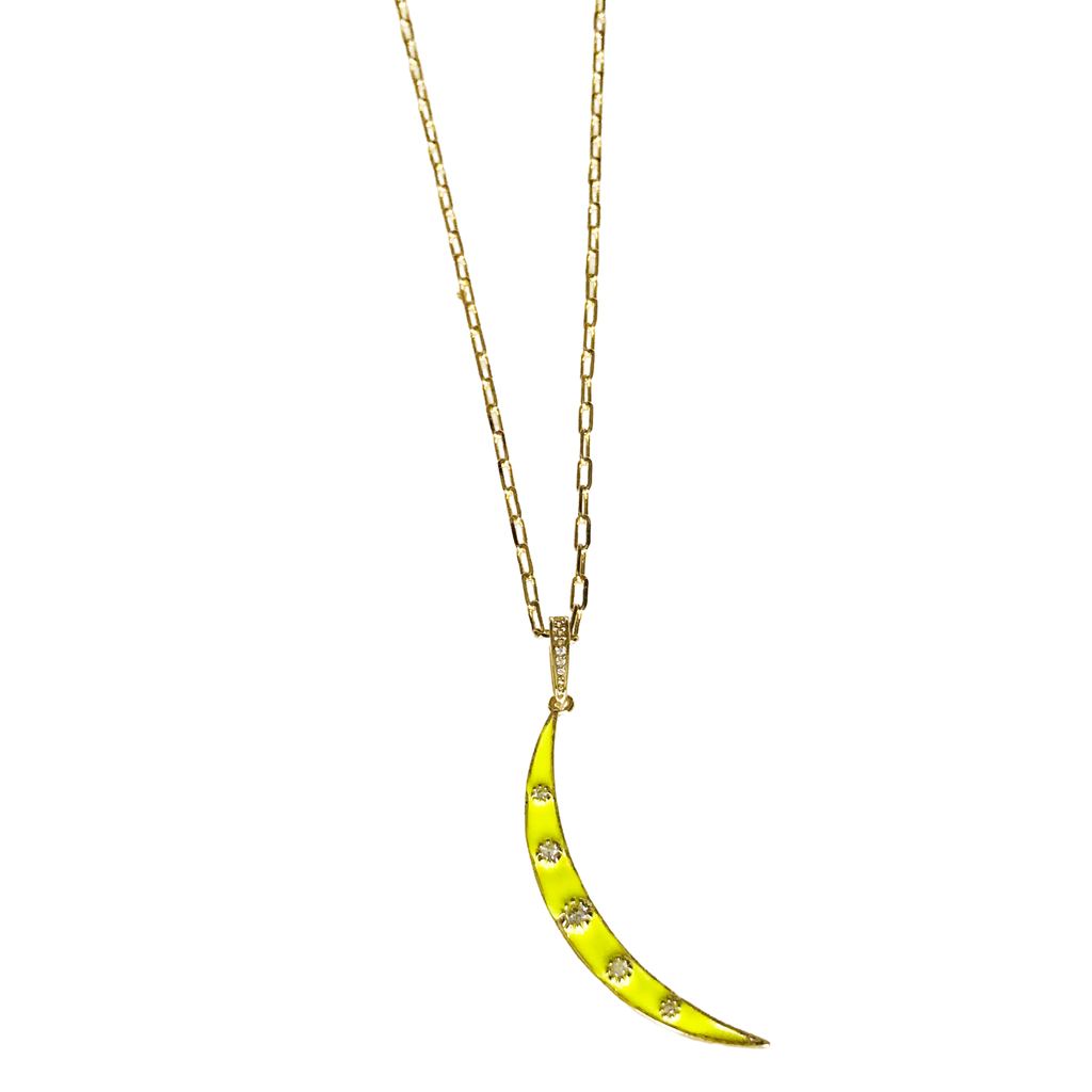 Neon Yellow Crescent Moon Necklace