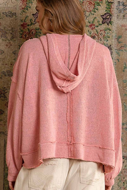 Round Neck Balloon Sleeve Hooded Knit Top by POL