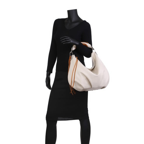 Women hobo Bag Contrast Woven Handle