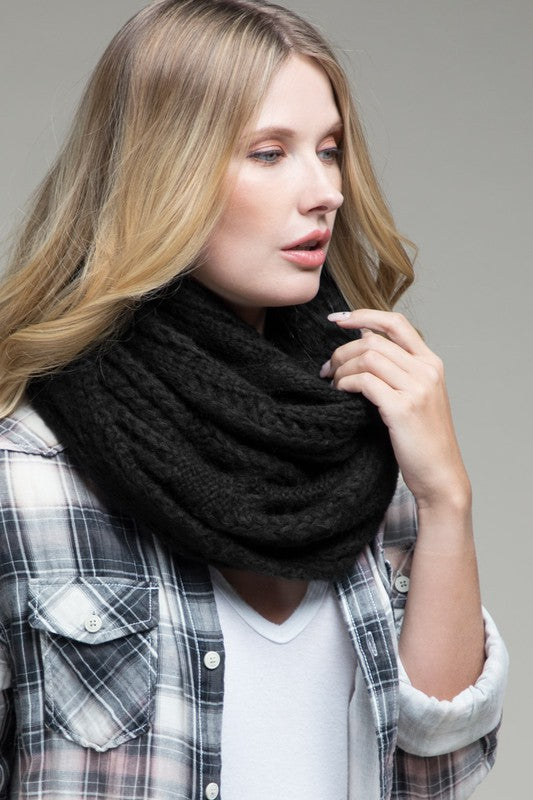 Black Cable Knit Infinity Scarf