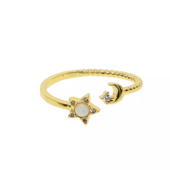 Opal Star & Moon Ring
