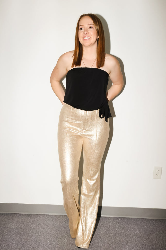 Madison Leather Flare Pants - Gold
