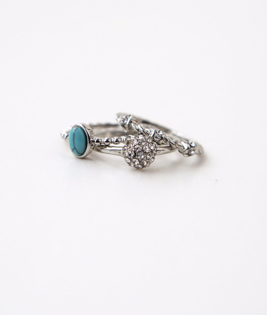 Turquoise and Silver Stacked Rings - BOMSHELL BOUTIQUE