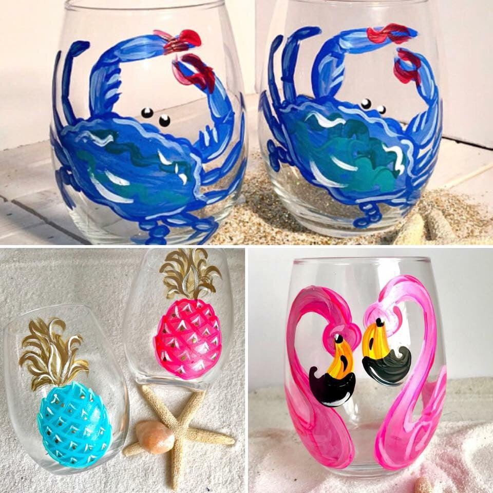 Hand Painted Stemless Wine Glasses - BOMSHELL BOUTIQUE