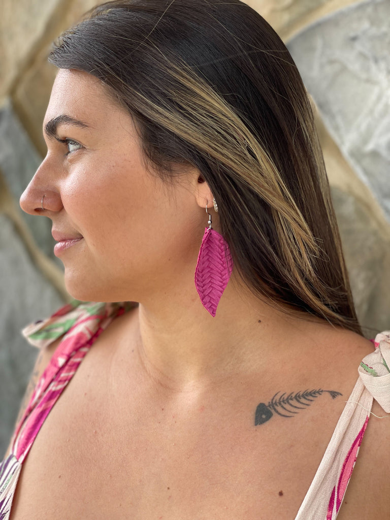 Spring Braided Petal Earrings- Hot Pink