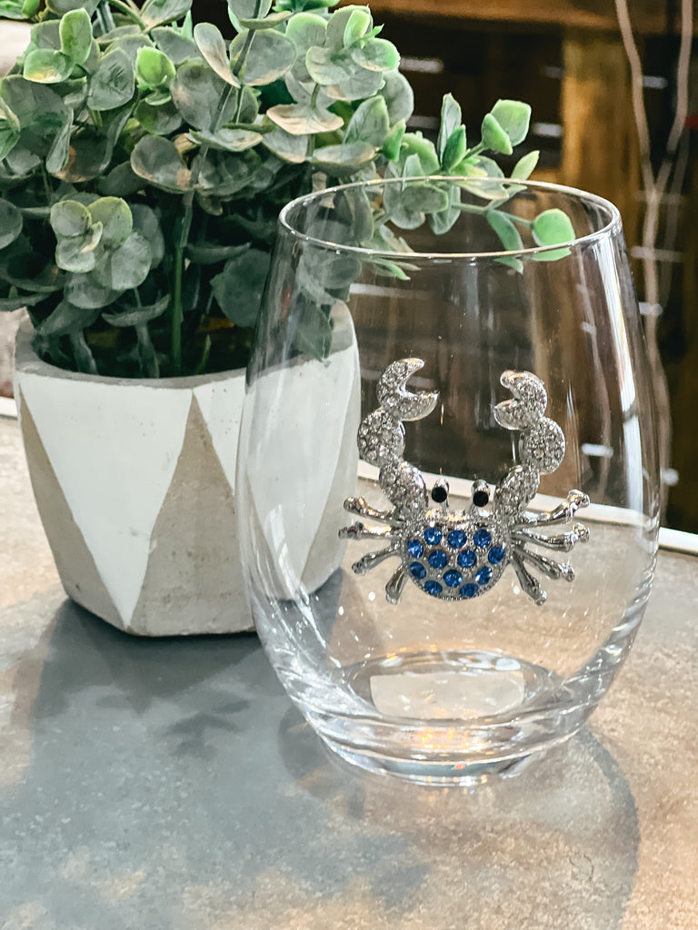 Blue Crab Jeweled Stemless Wine Glass
