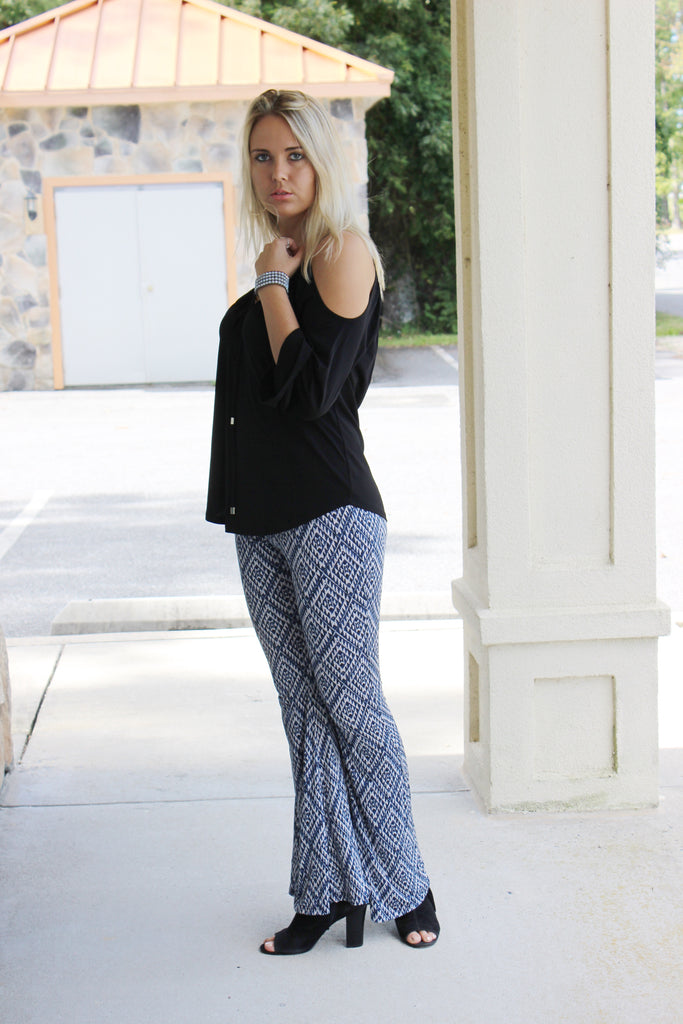 TEAL PRINT PANTS - BOMSHELL BOUTIQUE