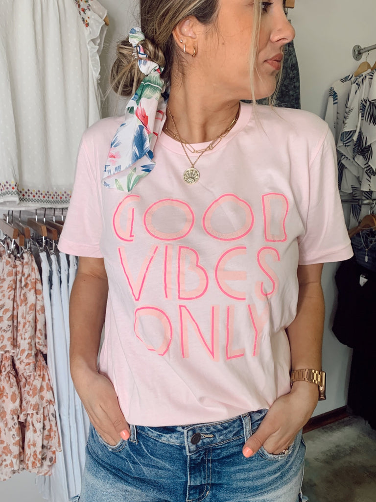 Neon Good Vibes Only Graphic Tee - Pink
