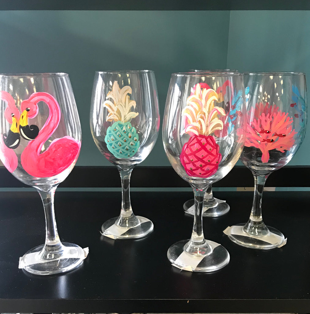Hand Painted Stemmed Wine Glasses - BOMSHELL BOUTIQUE