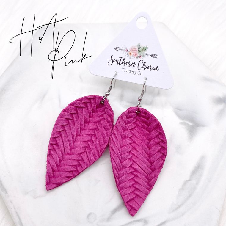 Spring Braided Petal Earrings- Hot Pink