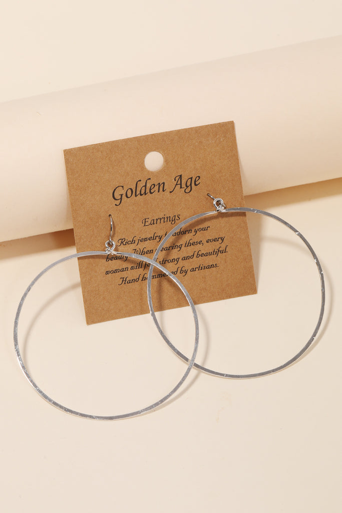 Hammered Thin Circle Drop Earrings